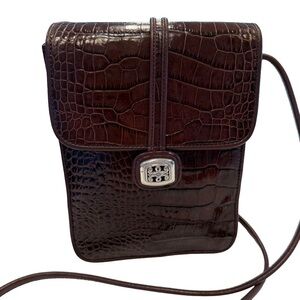 Vintage Brighton Leather Croc Embossed Crossbody Shoulder Handbag Purse EUC